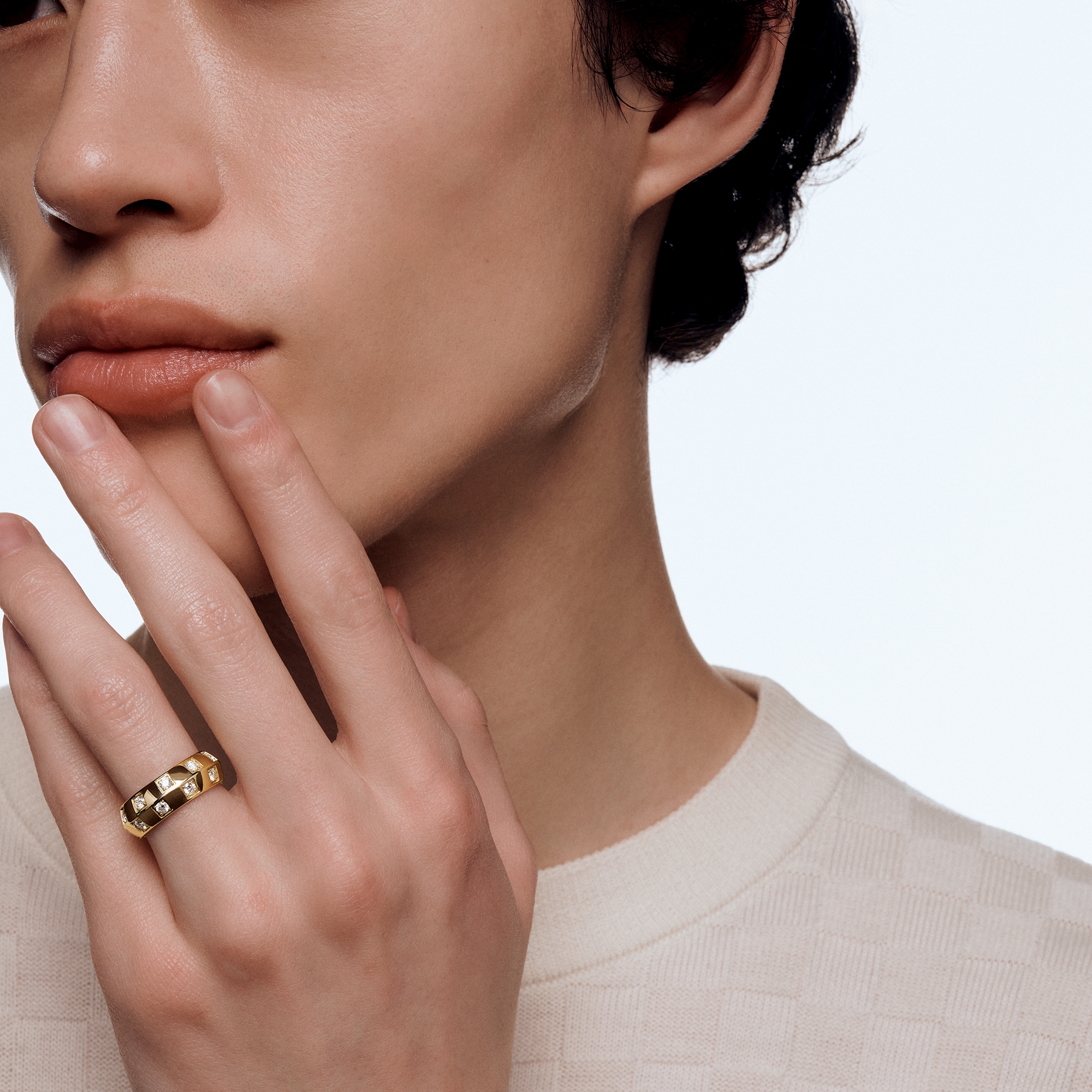 แหวนขนาดใหญ่ Le Damier de Louis Vuitton  เยลโลว์โกลด์และเพชร  in จิวเวลรี่