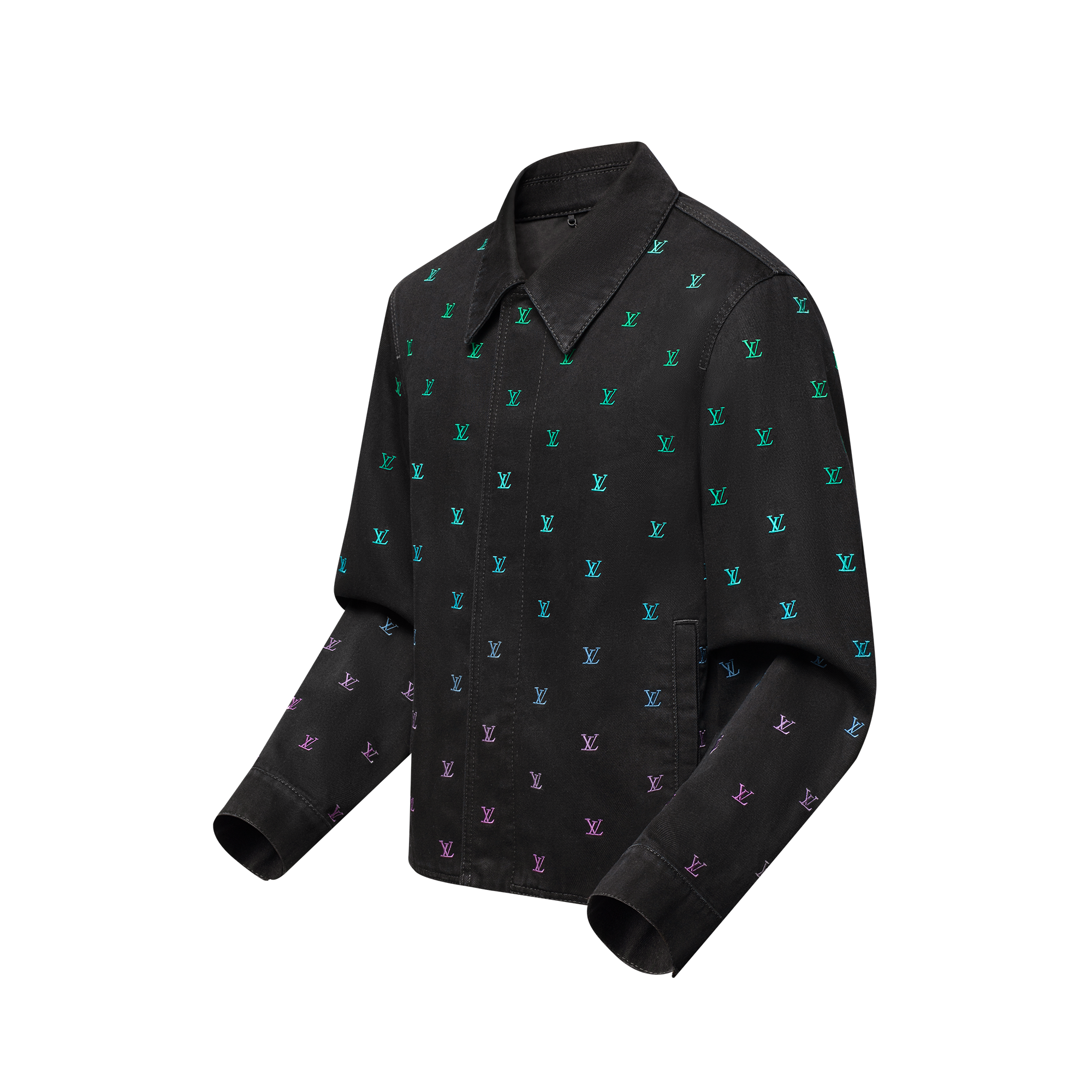 เสื้อแจ็คเก็ตโค้ชเดนิมปักลาย LV Blason ไล่เฉดสี  in ผู้ชาย