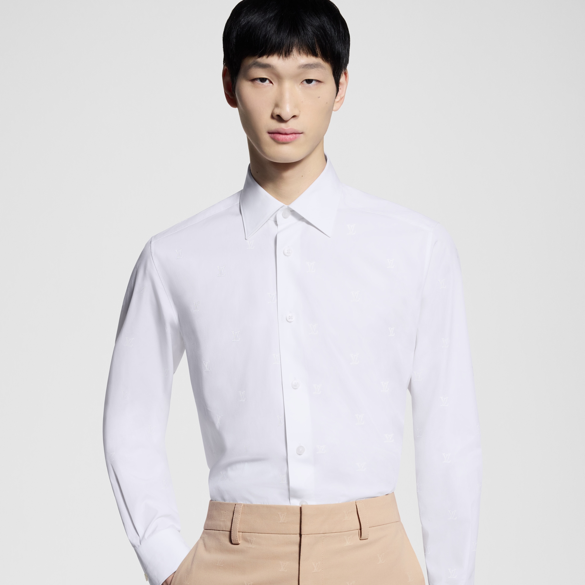 เสื้อเชิ้ตแขนยาวผ้าคอตตอนพิมพ์ลาย LV Blason  in ผู้ชาย