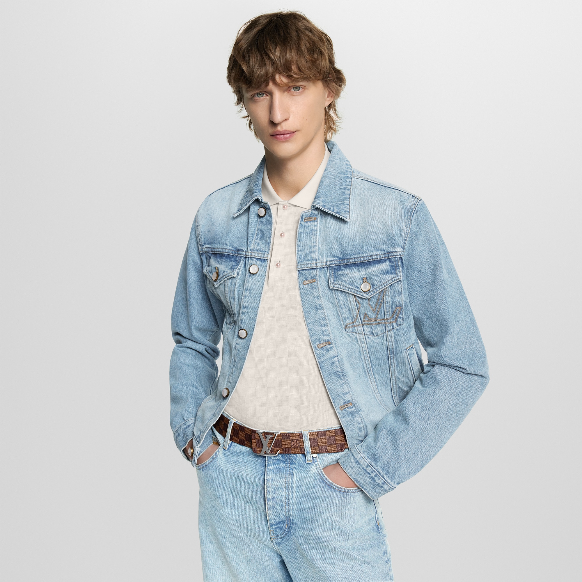 เข็มขัดรุ่น LV Initiales ขนาด 40 มม. ใส่ได้ทั้งสองด้าน Damier Graphite in ผู้ชาย