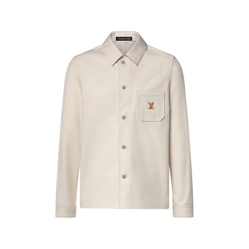เสื้อโอเวอร์เชิ้ตผ้าคอตตอนผสมผ้าไหมลายสัญลักษณ์ LV front view