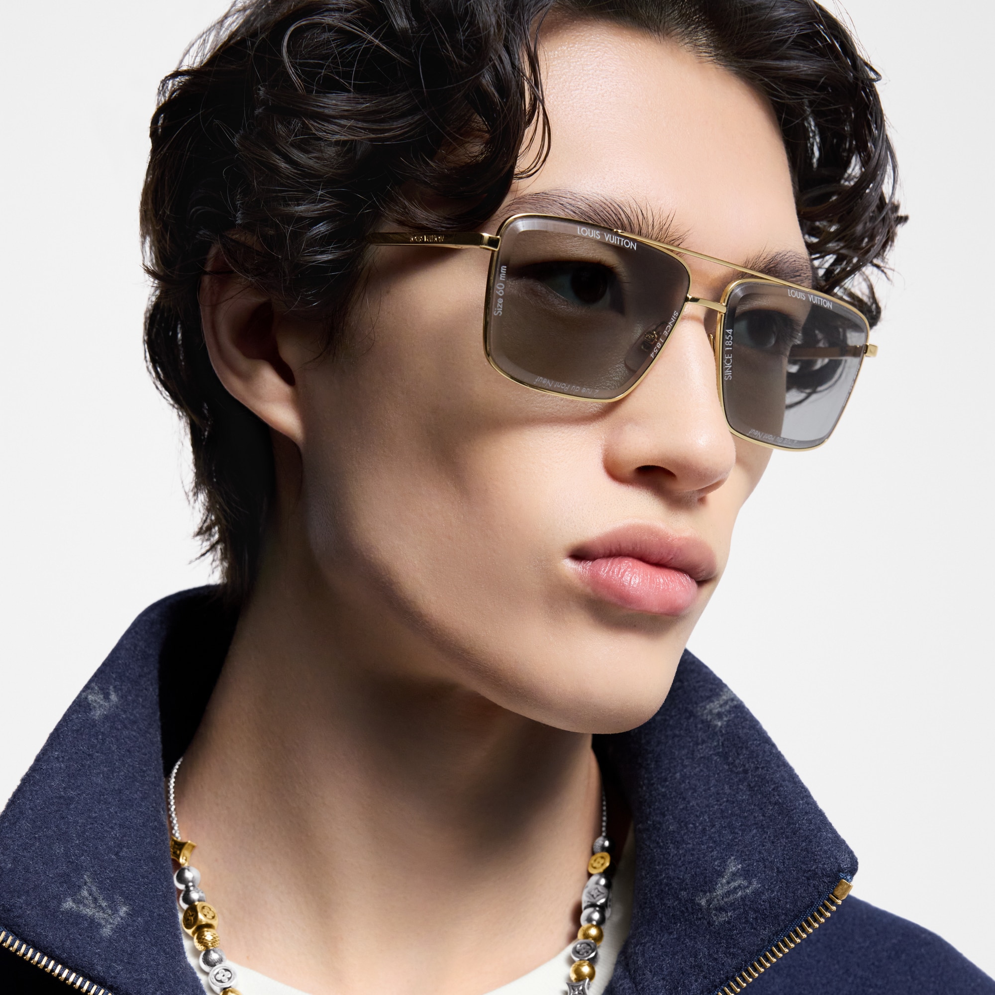 แว่นตากันแดดกรอบโลหะทรงสี่เหลี่ยมรุ่น LV Super Vision . in ผู้ชาย