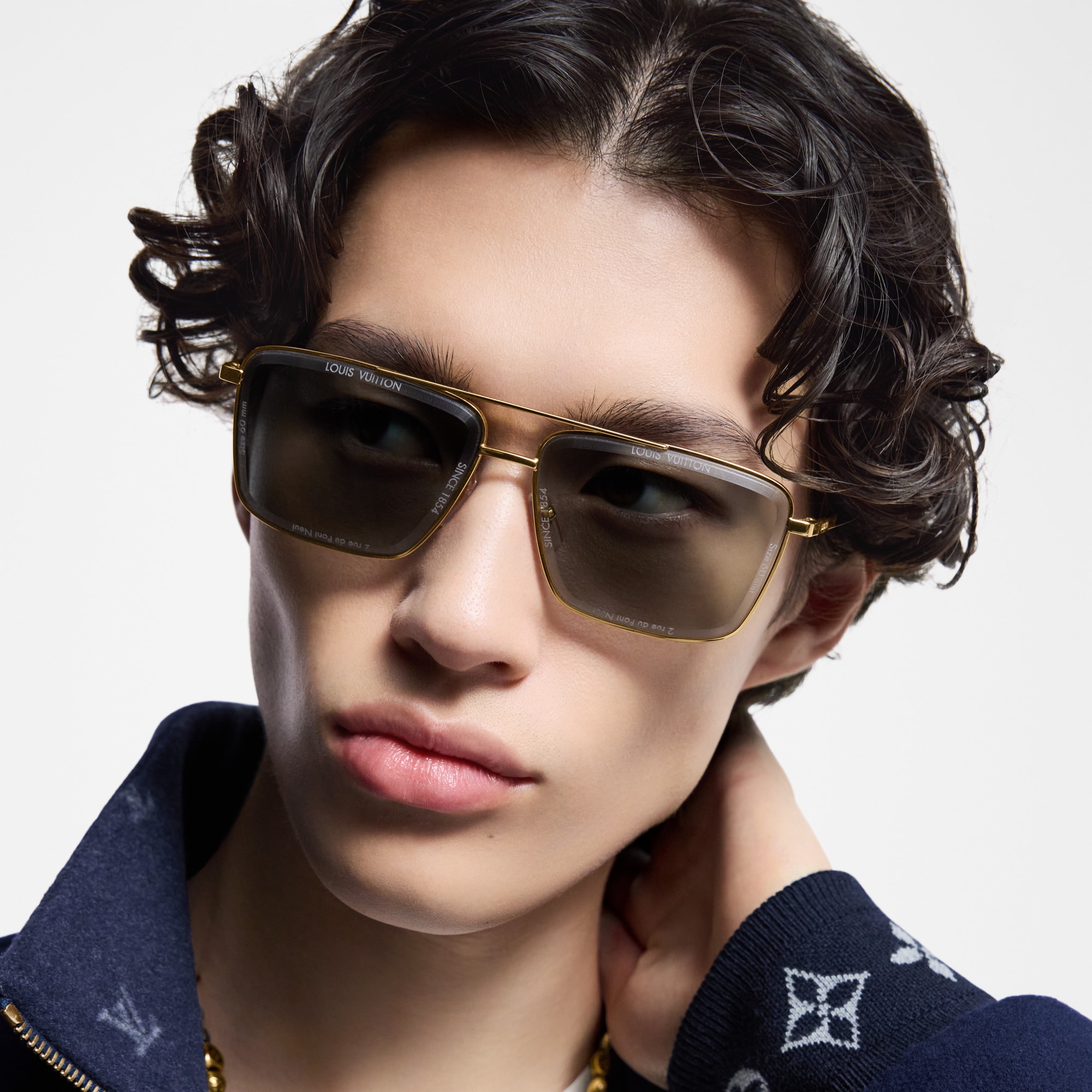 แว่นตากันแดดกรอบโลหะทรงสี่เหลี่ยมรุ่น LV Super Vision . in ผู้ชาย