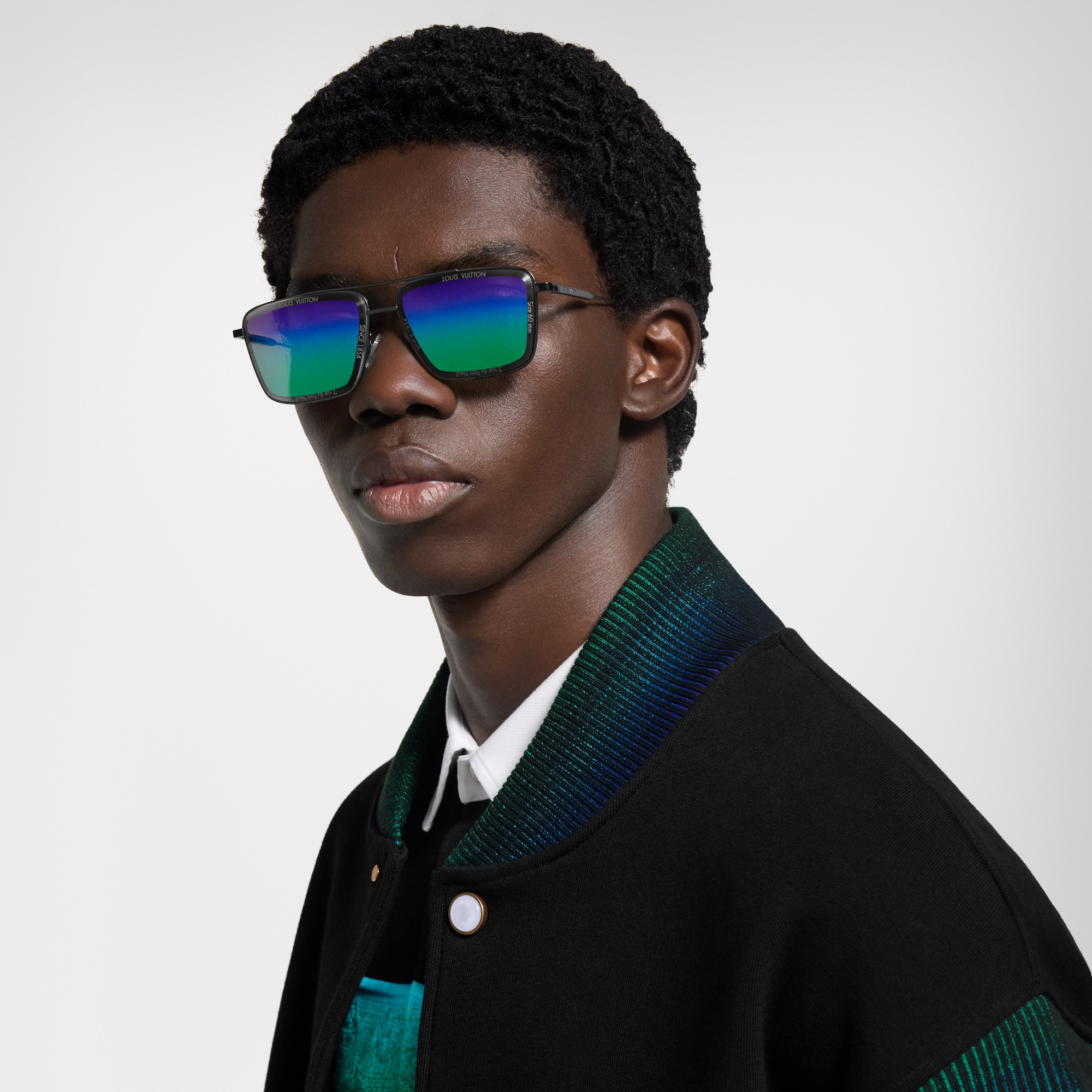 แว่นตากันแดดกรอบโลหะทรงสี่เหลี่ยมรุ่น LV Super Vision . in ผู้ชาย