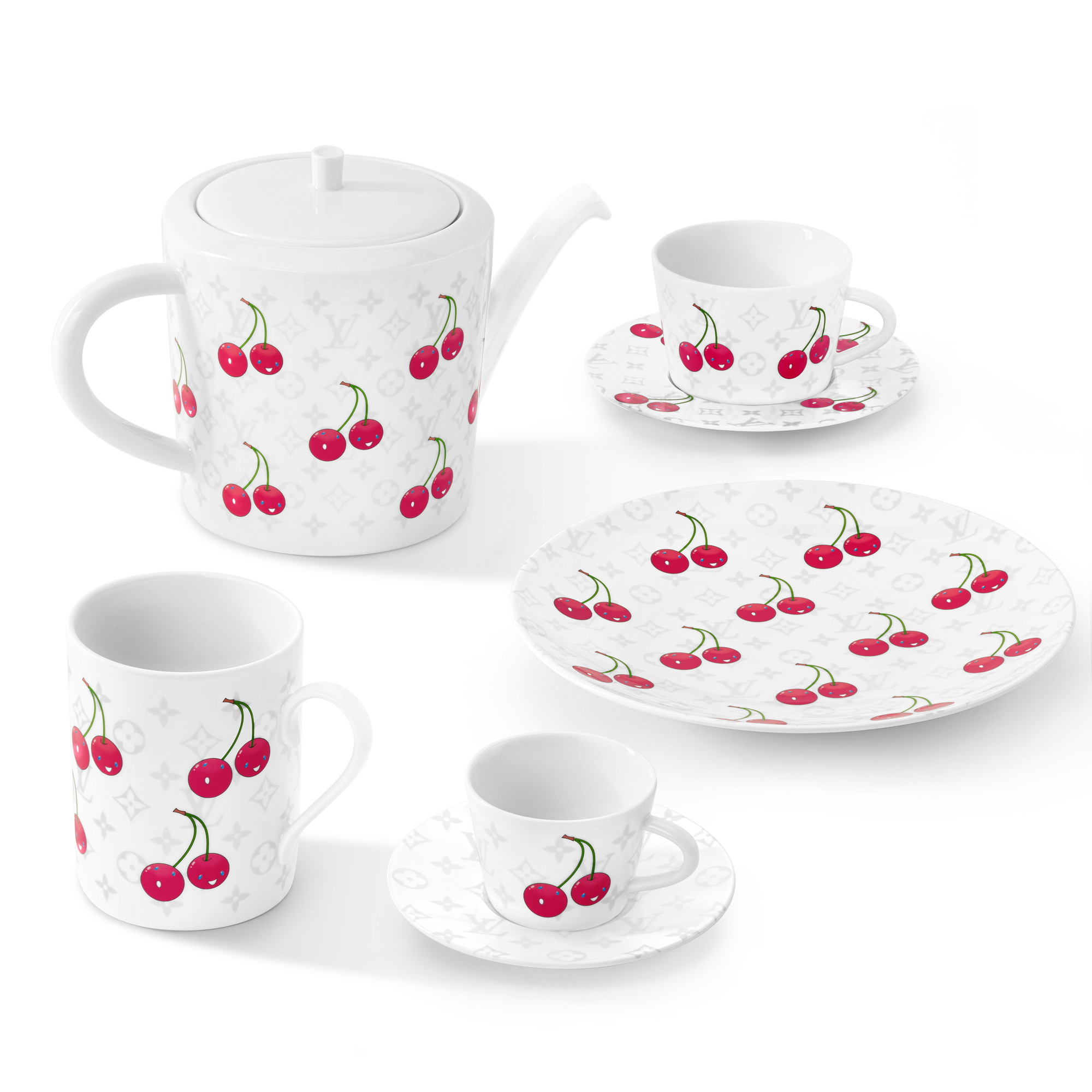LV x TM - เซ็ตแก้วกาแฟและจานรอง 2 ชุด Monogram Cerises in ทรังก์ การเดินทาง และ บ้าน