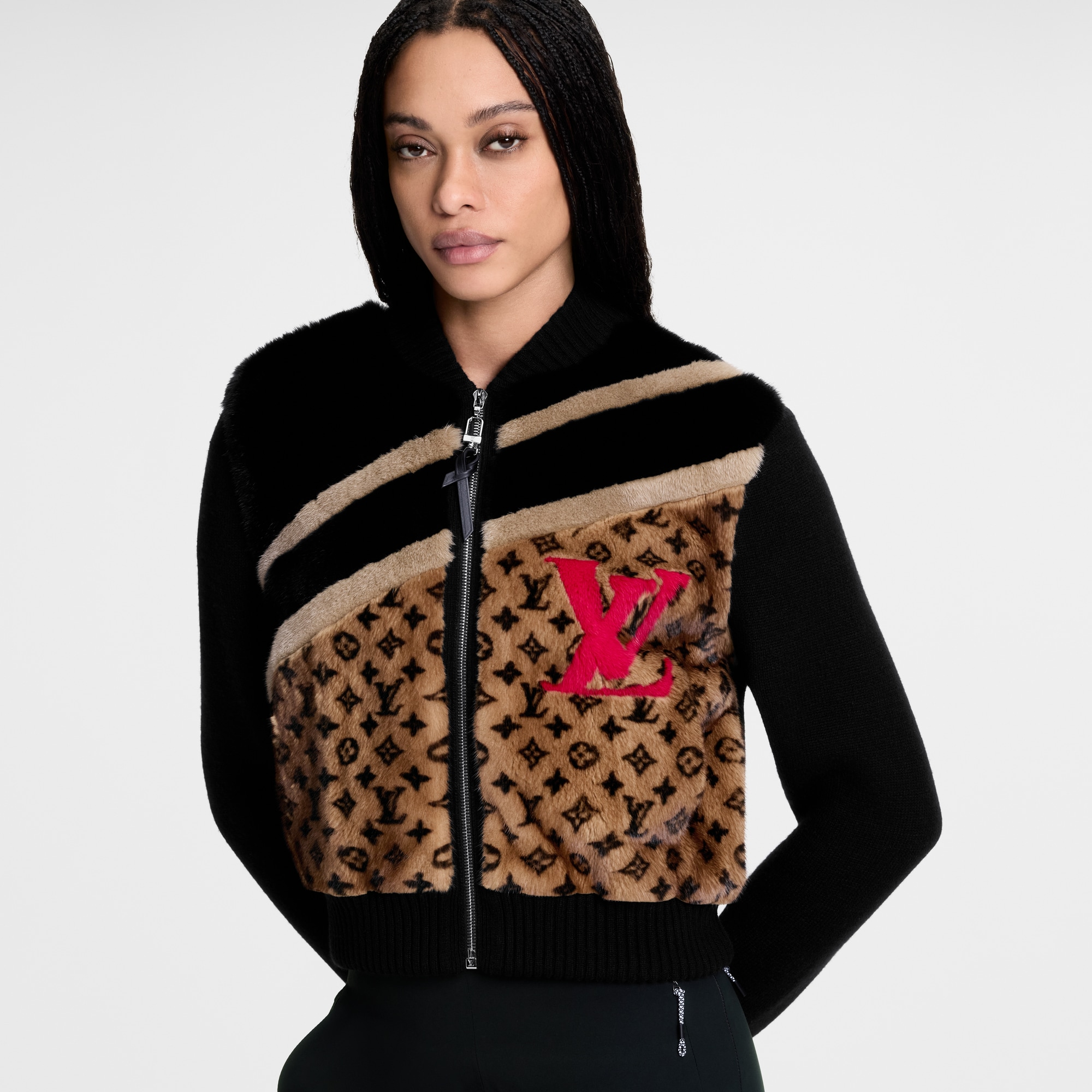 Mink Intarsia Bi-Matiere Cropped Bomber  in ผู้หญิง