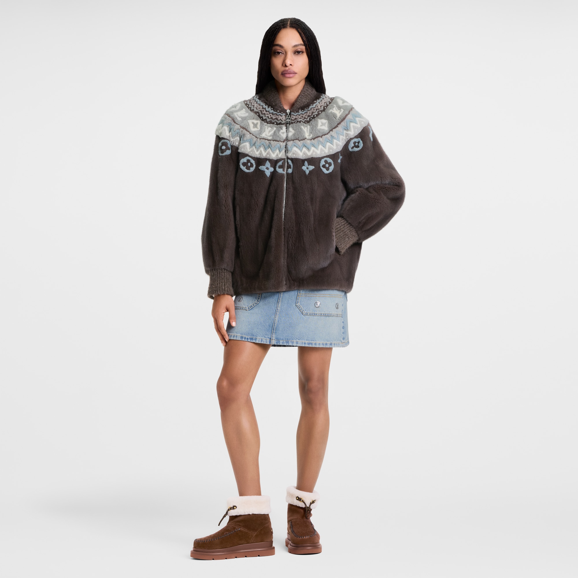 Mink Intarsia Chalet Bomber Jacket  in ผู้หญิง