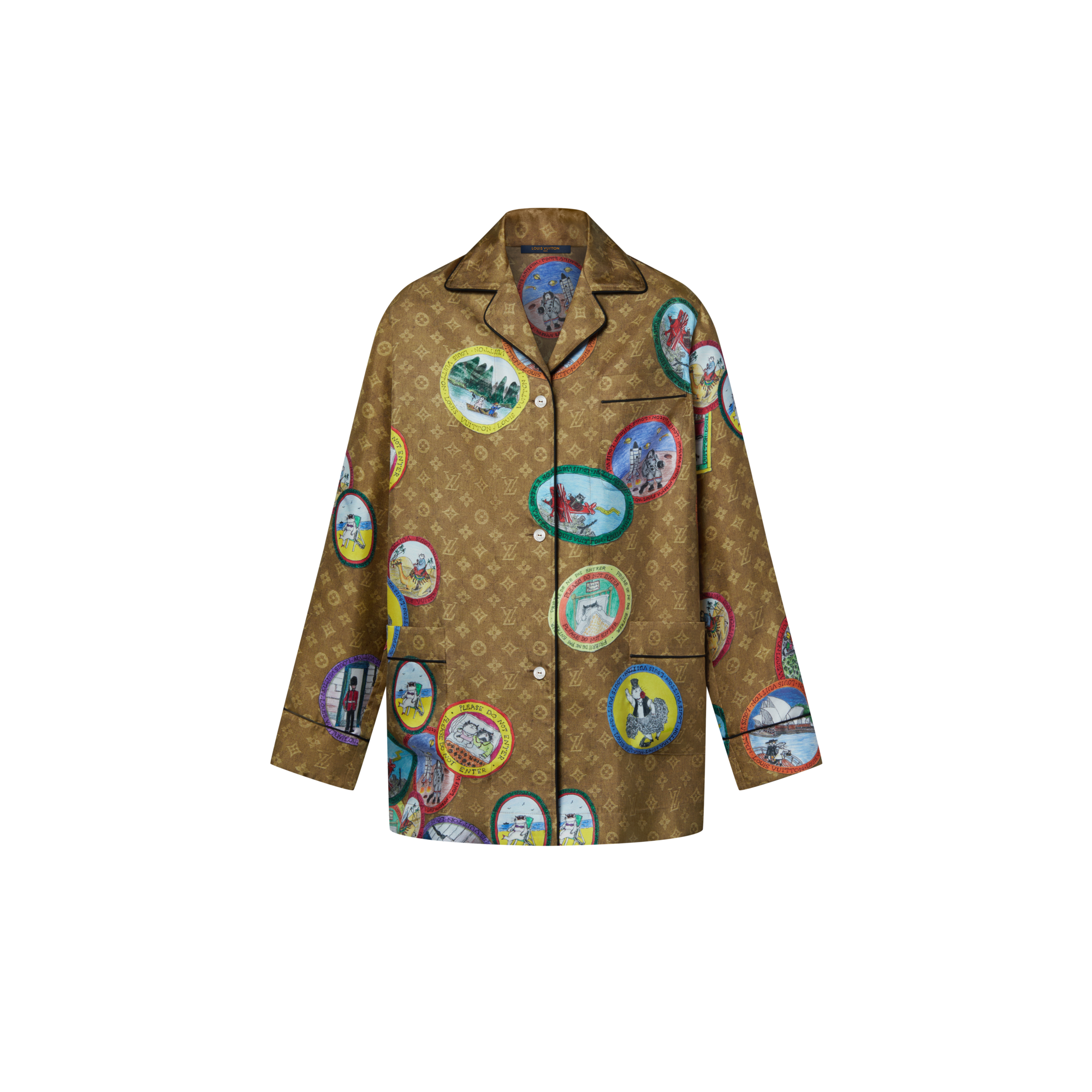 เสื้อเชิ้ตสไตล์พาจามาลาย Monogram Cat Stamp  in ผู้หญิง