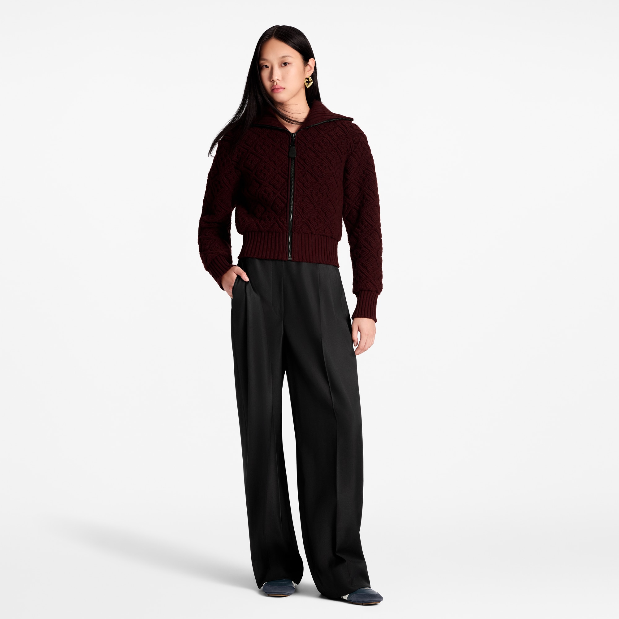 เสื้อแจ็คเก็ตซิปหน้าผ้า Toweling ลาย Monogram Flower  in ผู้หญิง