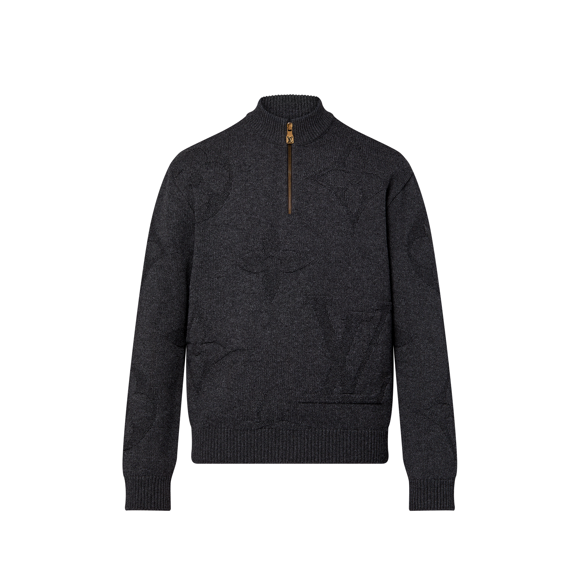 เสื้อพูลโอเวอร์ซิปครึ่งตัวผ้าวูลแจ็คการ์ดลาย Monogram  in ผู้ชาย