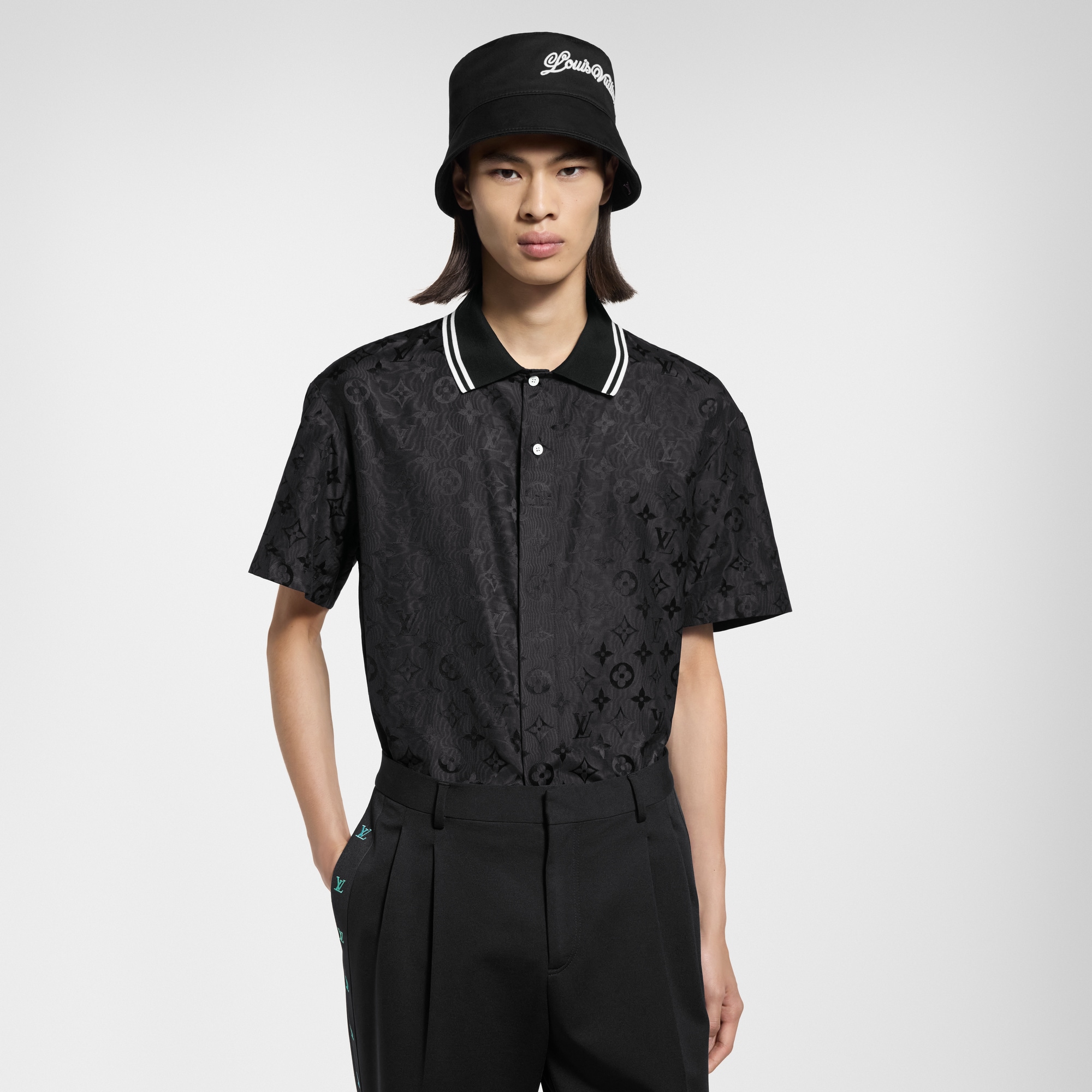 เสื้อเชิ้ตแขนสั้นผ้าไหมลาย Monogram Moire เทคนิคแจ็คการ์ด  in ผู้ชาย