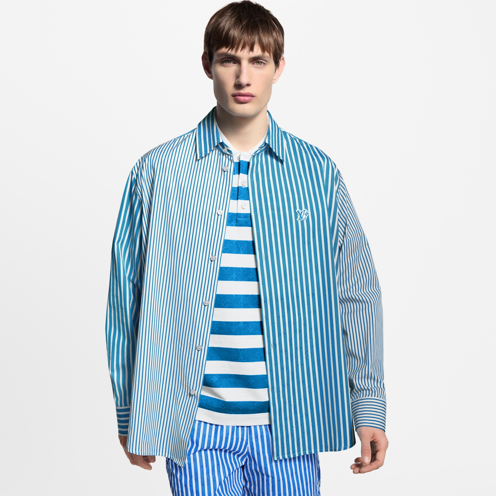 เสื้อเชิ้ตลาย Monogram Striped สไตล์แพตช์เวิร์ก  in ผู้ชาย