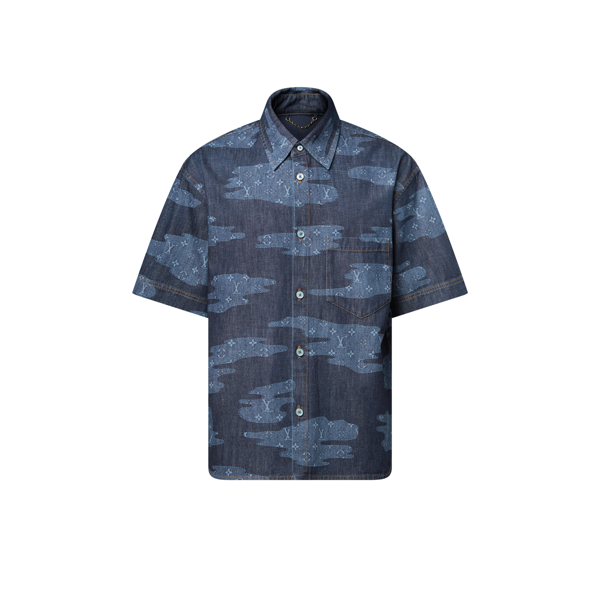 เสื้อเชิ้ตแขนสั้นผ้า Chambray ลาย Monogram  in ผู้ชาย