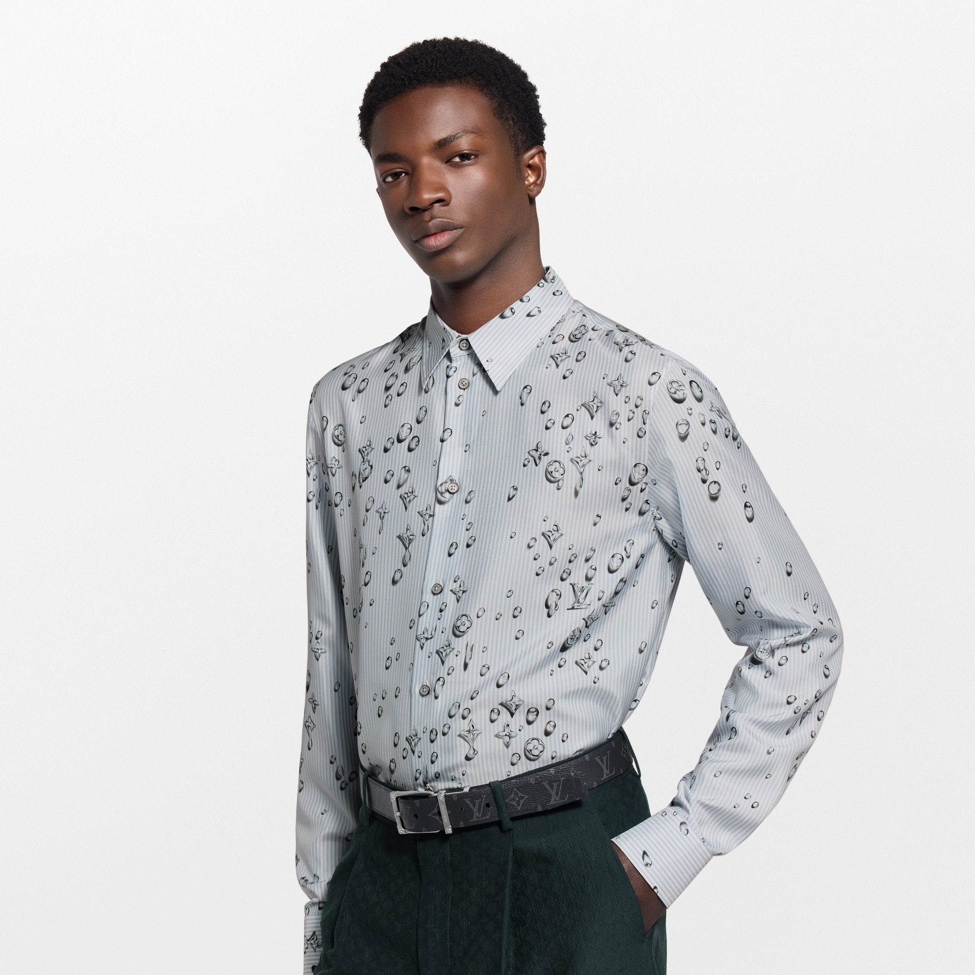 Monogram Striped Silk Shirt  in ผู้ชาย