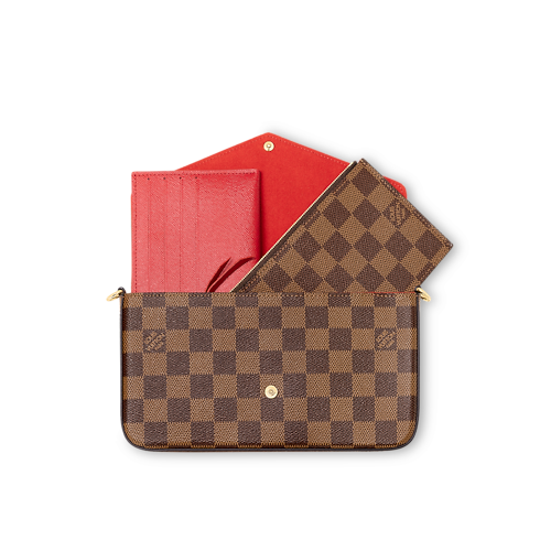 กระเป๋ารุ่น Félicie Pochette Damier Ebene แคนวาส in ผู้หญิง's กระเป๋าสตางค์และผลิตภัณฑ์เครื่องหนังขนาดเล็ก กระเป๋าสตางค์สะพายข้างสำหรับผู้หญิง collections by Louis Vuitton (การย่อ/ขยายผลิตภัณฑ์)