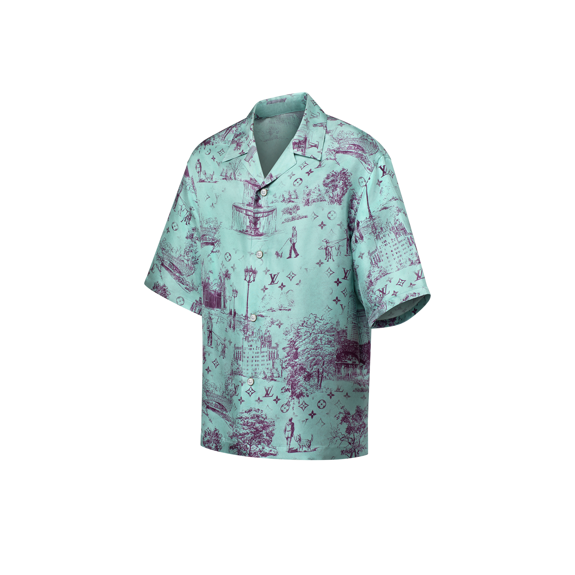 เสื้อเชิ้ตแขนสั้นผ้าไหมพิมพ์ลาย  in ผู้ชาย