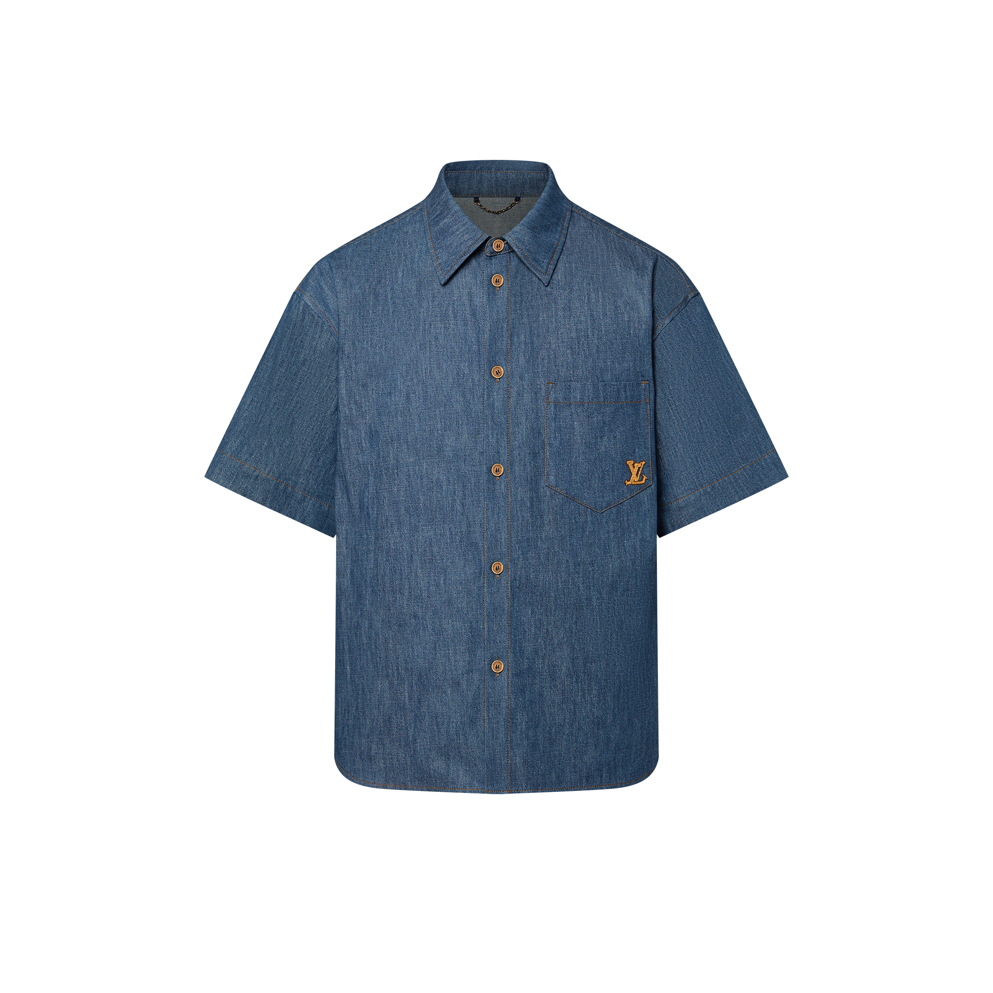 เสื้อเชิ้ตแขนสั้นผ้าคอตตอน Chambray  in ผู้ชาย