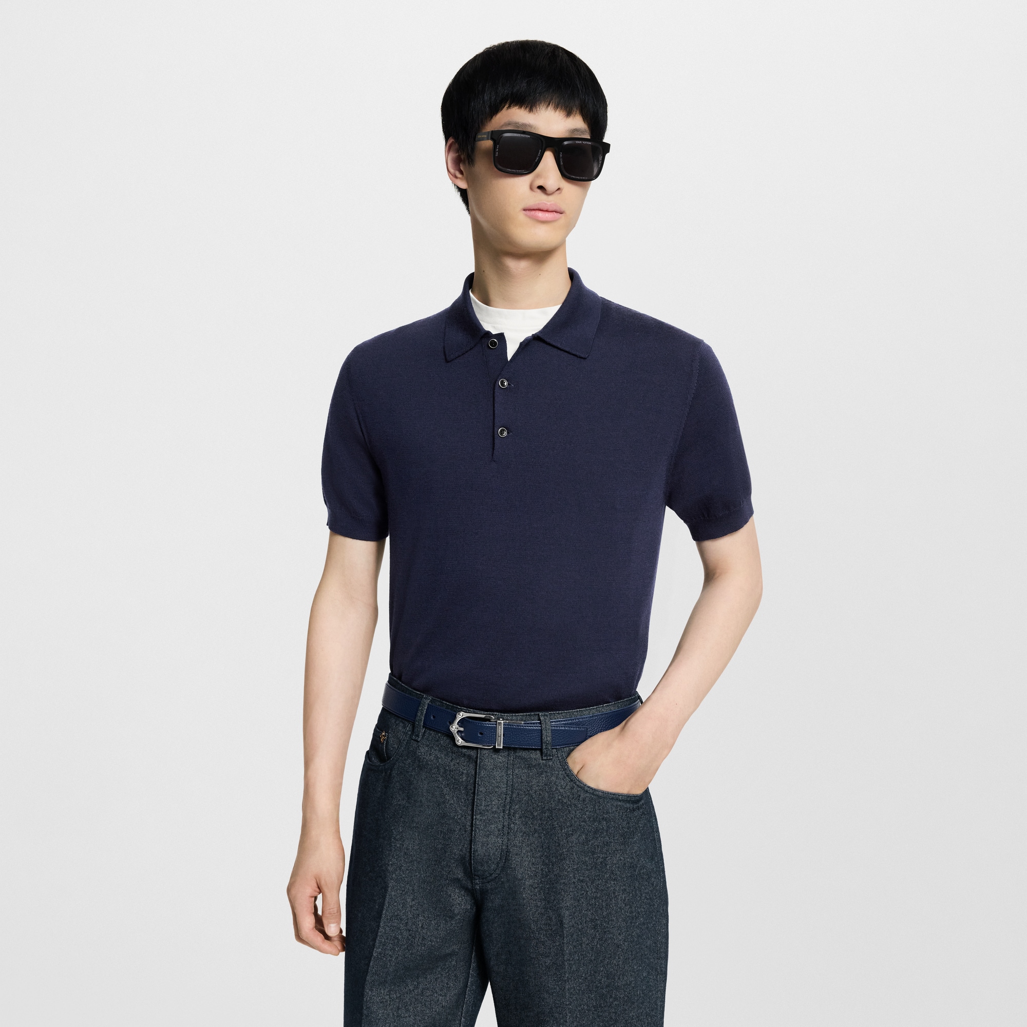 เสื้อเชิ้ตโปโลแขนสั้นผ้าไหมผสมลายสัญลักษณ์  in ผู้ชาย
