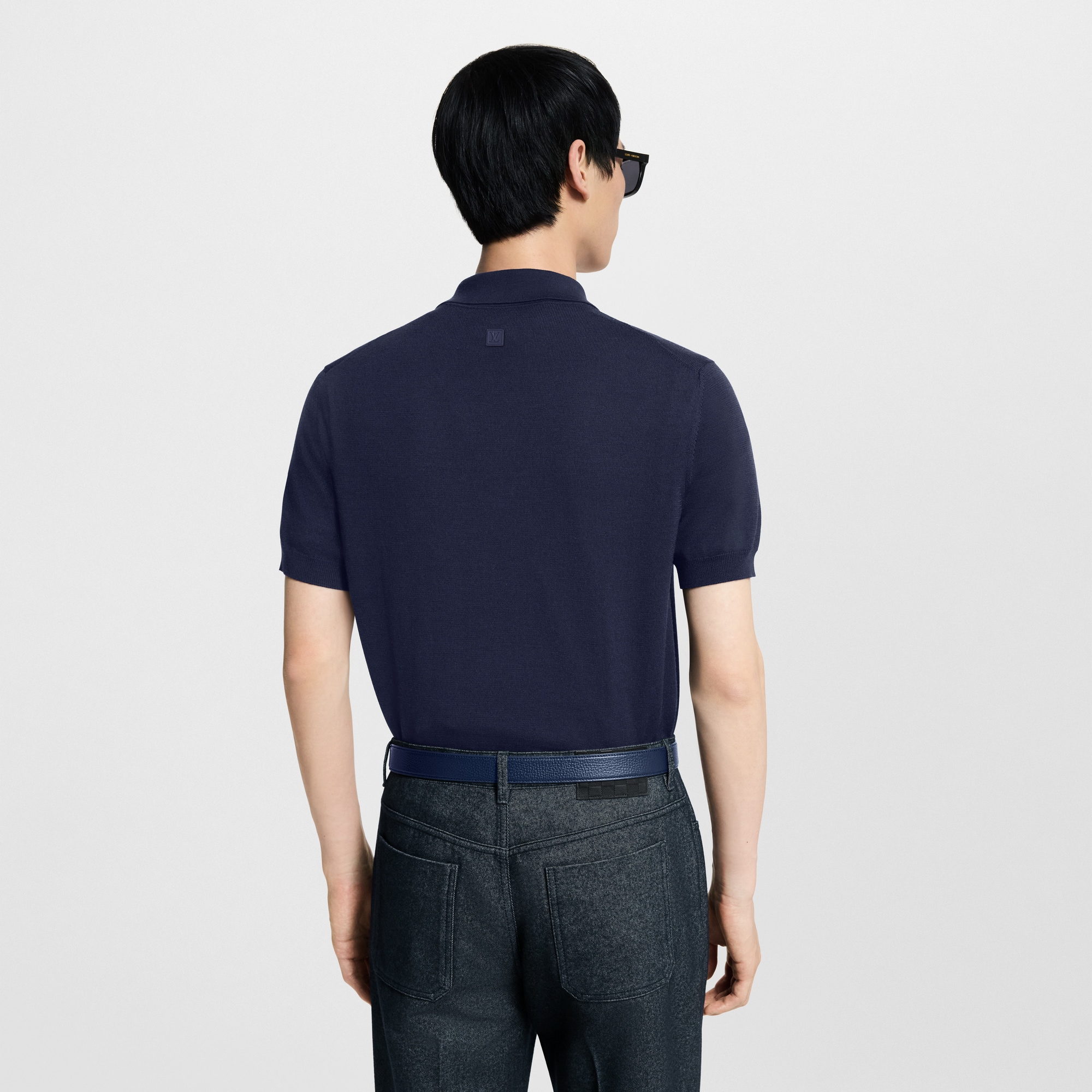 เสื้อเชิ้ตโปโลแขนสั้นผ้าไหมผสมลายสัญลักษณ์  in ผู้ชาย