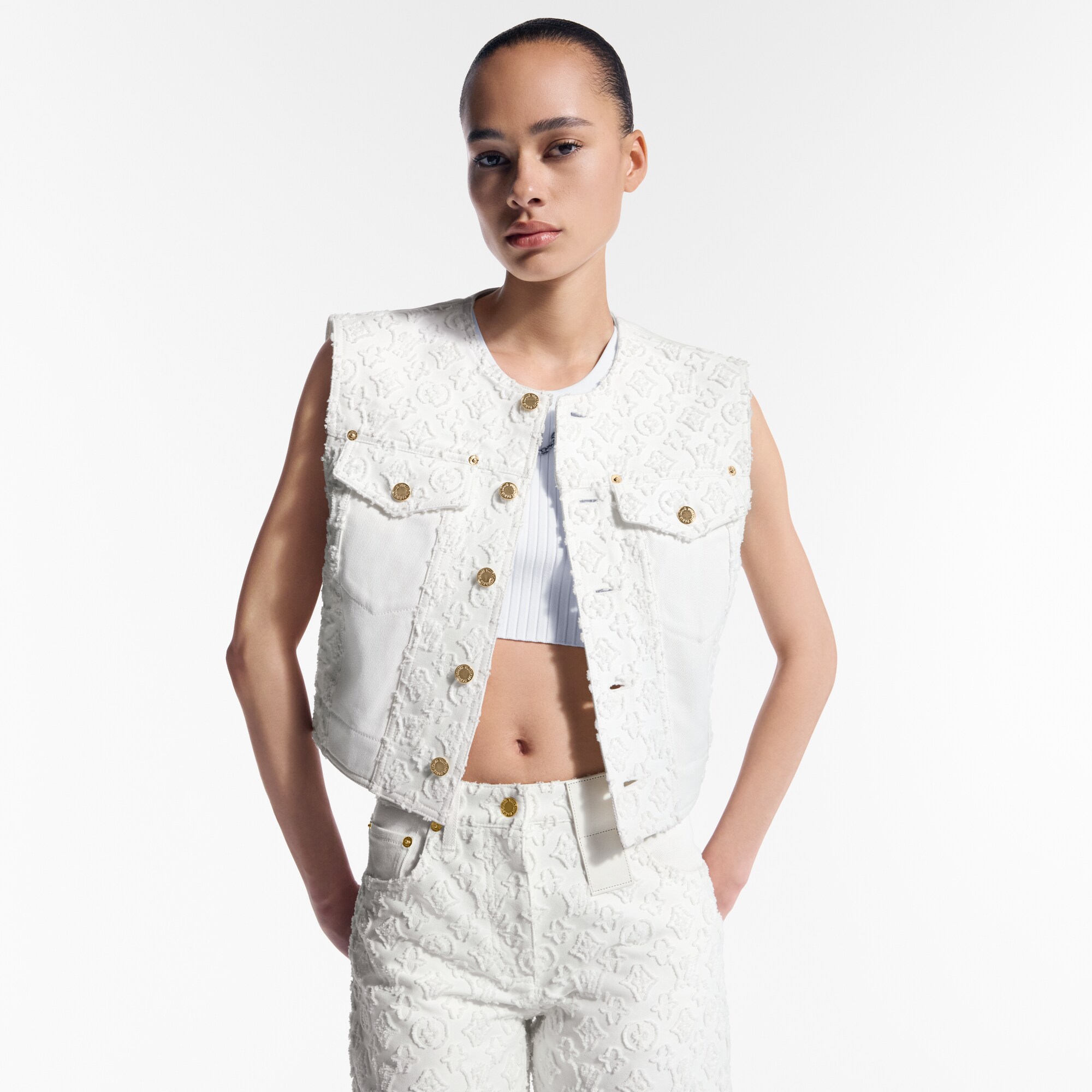 เสื้อแจ็คเก็ตแขนกุด Monogram Denim เทคนิค Fil Coupé  in ผู้หญิง
