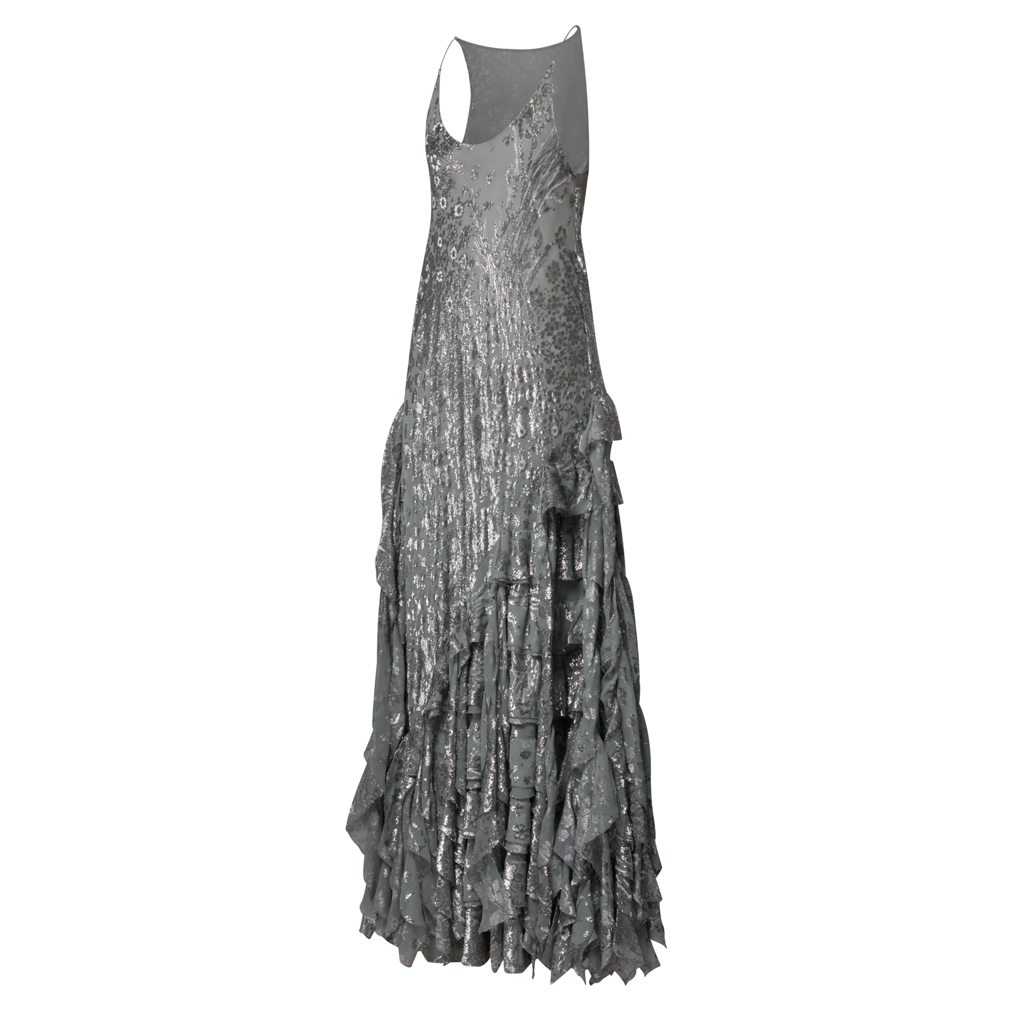 ชุดเดรสยาวสายเดี่ยวพร้อมชายระบาย  in ผู้หญิง