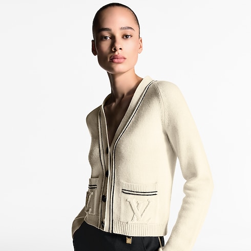 เสื้อคาร์ดิแกนแต่งดีเทลลายทาง in ผู้หญิง's เสื้อผ้า เสื้อสเวตเตอร์กันหนาวสำหรับผู้หญิง collections by Louis Vuitton (การย่อ/ขยายผลิตภัณฑ์)