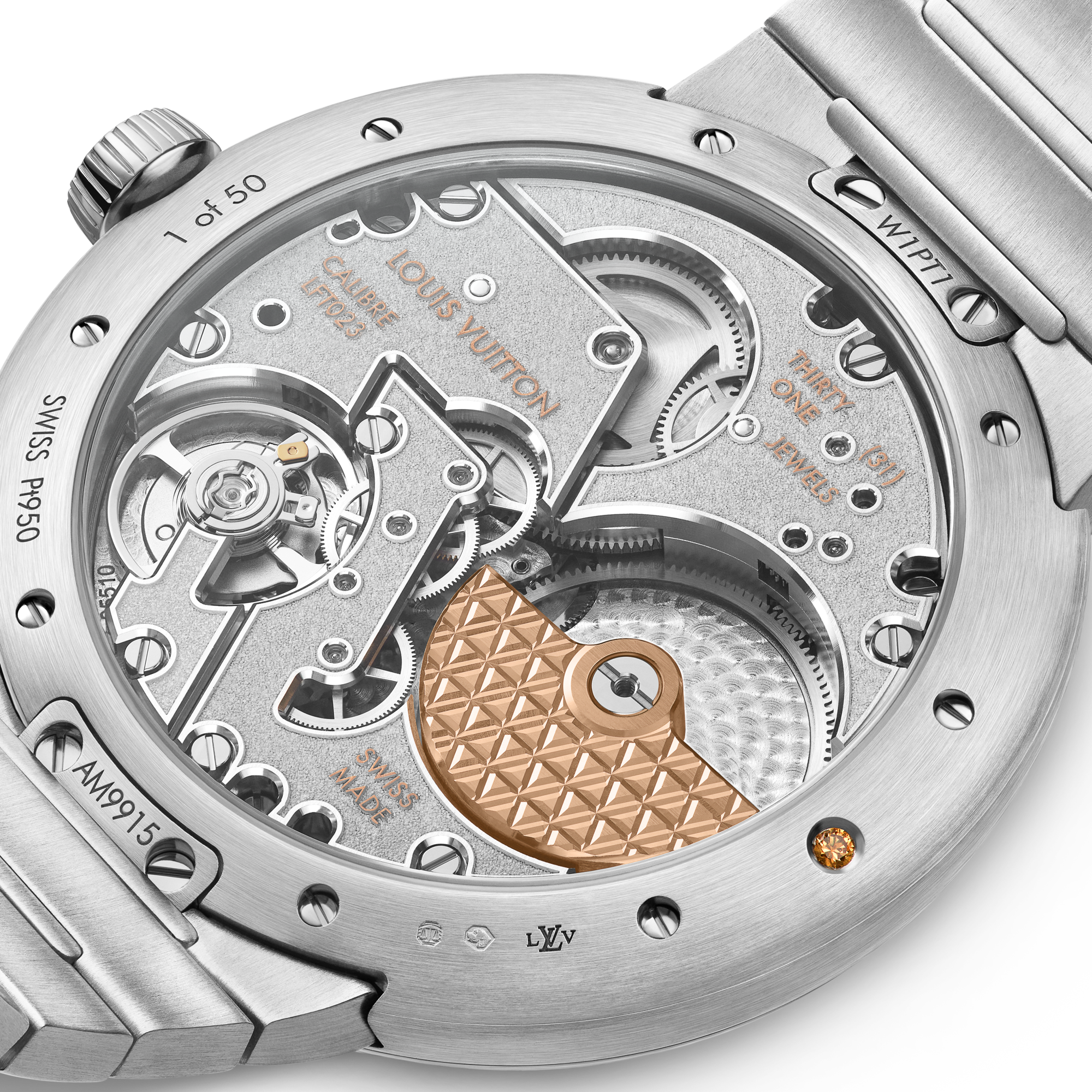 นาฬิการุ่น Tambour ระบบอัตโนมัติ 40 มม. แพลทินัม แซฟไฟร์ และทับทิม  in นาฬิกา