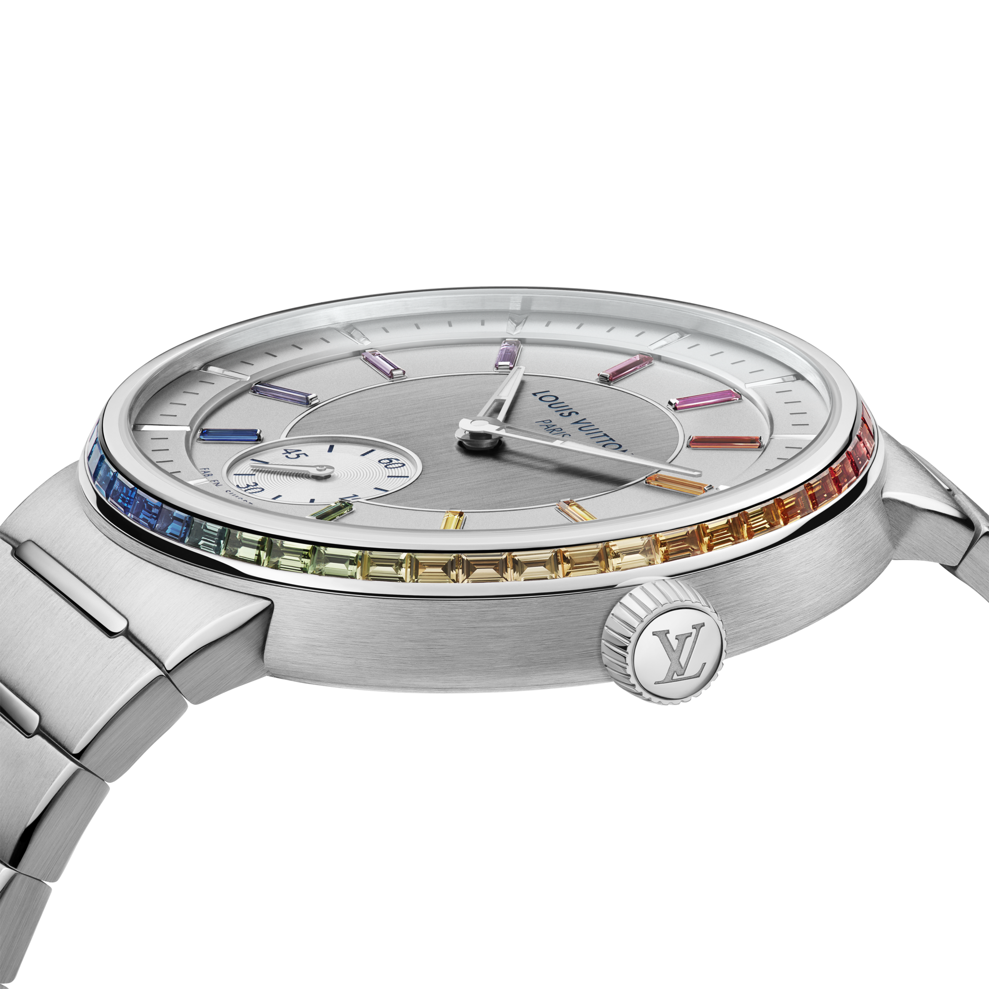 นาฬิการุ่น Tambour ระบบอัตโนมัติ 40 มม. แพลทินัม แซฟไฟร์ และทับทิม  in นาฬิกา