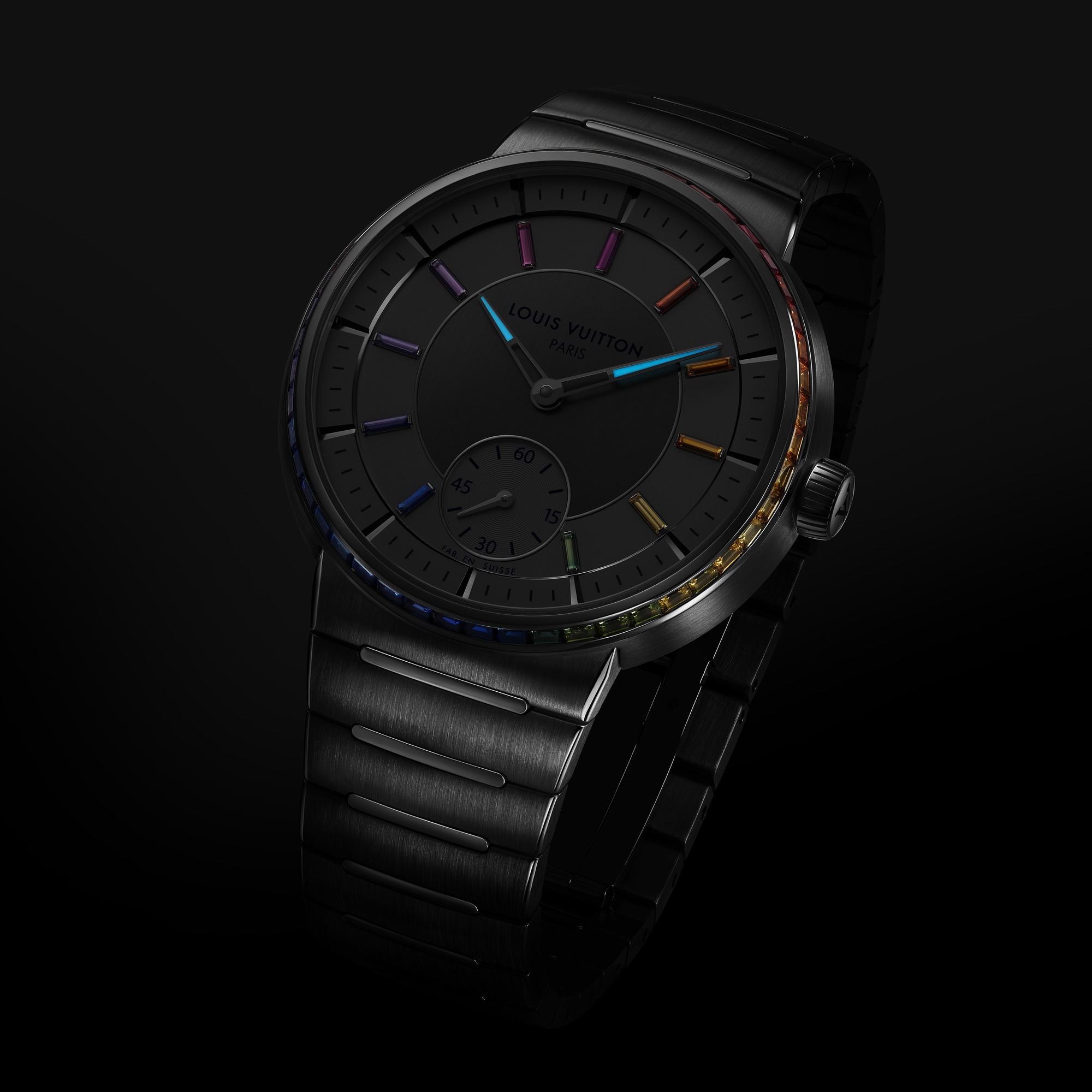 นาฬิการุ่น Tambour ระบบอัตโนมัติ 40 มม. แพลทินัม แซฟไฟร์ และทับทิม  in นาฬิกา
