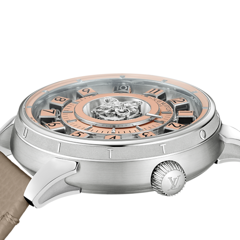 นาฬิการุ่น Tambour Spin Time Air Flying Tourbillon ระบบอัตโนมัติ 42.5 มม. แพลทินัม in นาฬิกา's คอลเลกชันทั้งหมด } collections by Louis Vuitton (การย่อ/ขยายผลิตภัณฑ์)