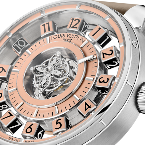 นาฬิการุ่น Tambour Spin Time Air Flying Tourbillon ระบบอัตโนมัติ 42.5 มม. แพลทินัม in นาฬิกา's คอลเลกชันทั้งหมด } collections by Louis Vuitton (การย่อ/ขยายผลิตภัณฑ์)