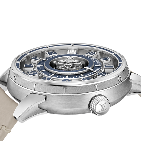 นาฬิการุ่น Tambour Taiko Spin Time Air Flying Tourbillon ระบบอัตโนมัติ 42.5 มม. ไวท์โกลด์ in นาฬิกา's คอลเลกชันทั้งหมด } collections by Louis Vuitton (การย่อ/ขยายผลิตภัณฑ์)