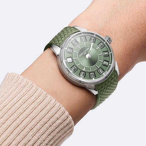 นาฬิการุ่น Tambour Spin Time ระบบอัตโนมัติ 39.5 มม. ไวท์โกลด์ in นาฬิกา's คอลเลกชันทั้งหมด } collections by Louis Vuitton (การย่อ/ขยายผลิตภัณฑ์)
