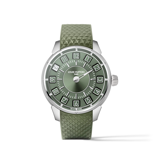 นาฬิการุ่น Tambour Spin Time ระบบอัตโนมัติ 39.5 มม. ไวท์โกลด์ in นาฬิกา's คอลเลกชันทั้งหมด } collections by Louis Vuitton (การย่อ/ขยายผลิตภัณฑ์)