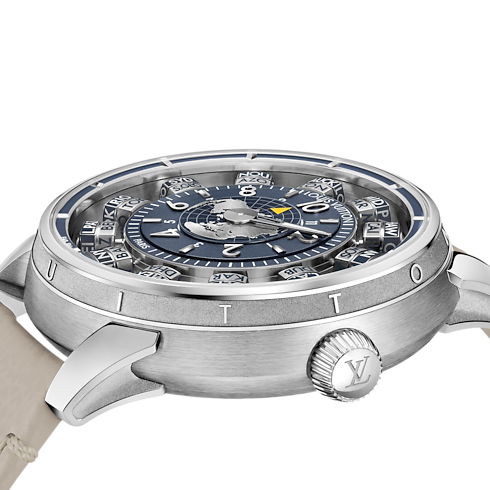 นาฬิการุ่น Tambour Taiko Spin Time Air Antipode ระบบอัตโนมัติ 42.5 มม. ไวท์โกลด์ in นาฬิกา's นาฬิกาข้อมือแบรนด์หรู } collections by Louis Vuitton (การย่อ/ขยายผลิตภัณฑ์)