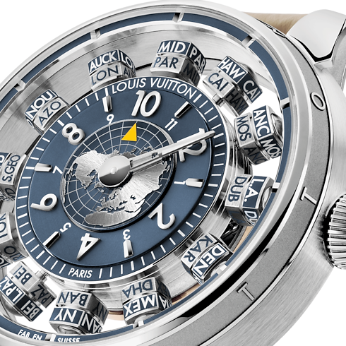 นาฬิการุ่น Tambour Taiko Spin Time Air Antipode ระบบอัตโนมัติ 42.5 มม. ไวท์โกลด์ in นาฬิกา's นาฬิกาข้อมือแบรนด์หรู } collections by Louis Vuitton (การย่อ/ขยายผลิตภัณฑ์)