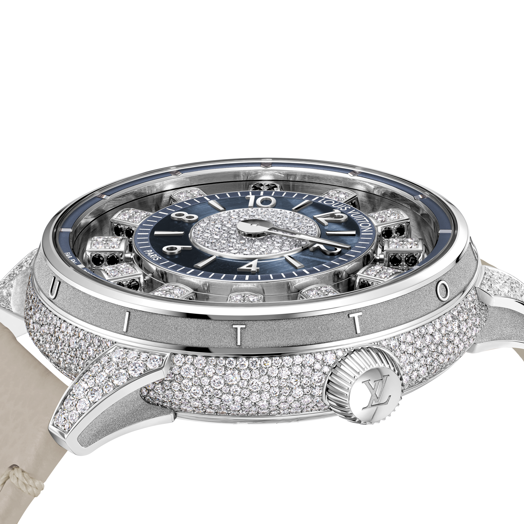 นาฬิการุ่น Tambour Taiko Spin Time Air ระบบอัตโนมัติ 42.5 มม. ไวท์โกลด์ Hawk’s eye และเพชร  in นาฬิกา