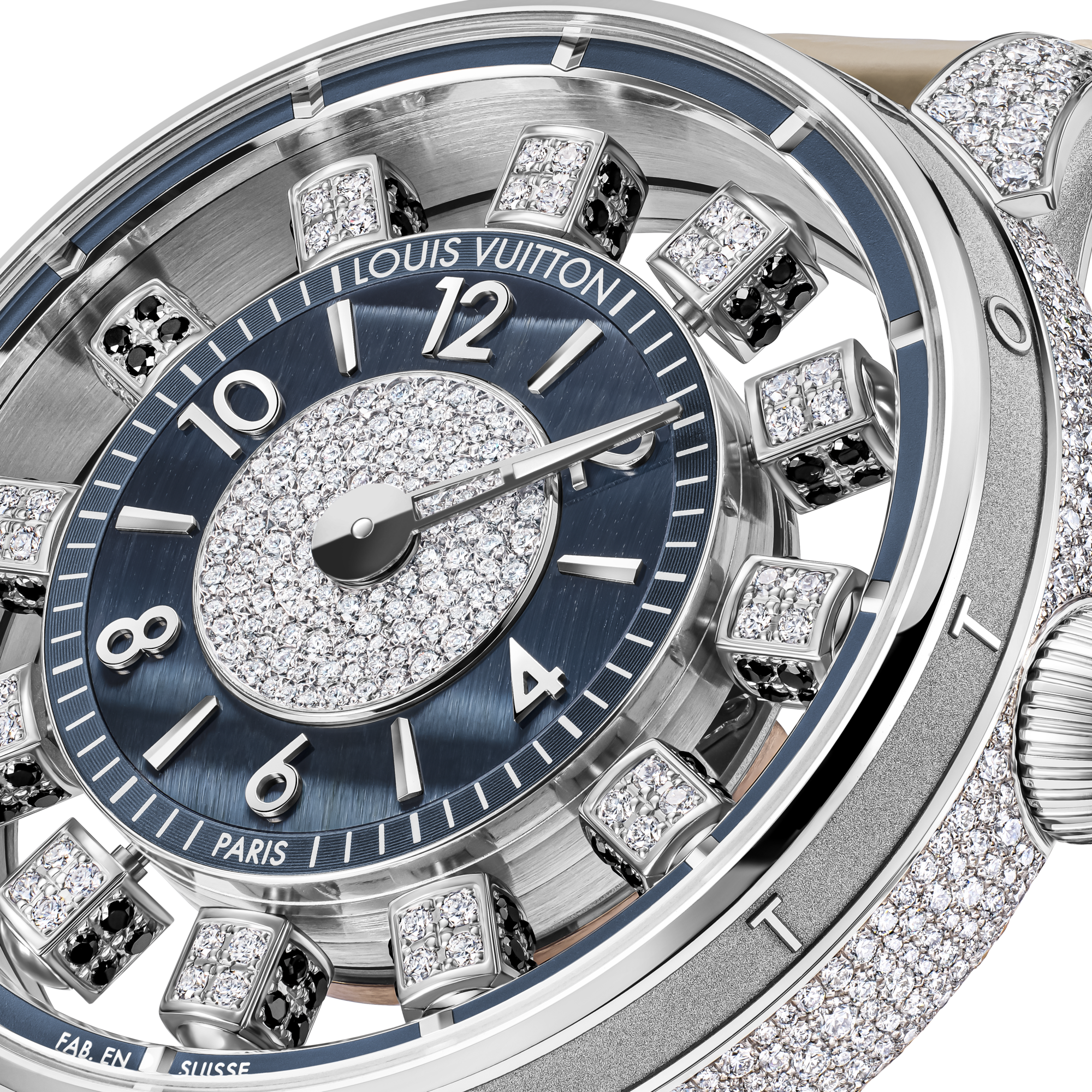 นาฬิการุ่น Tambour Taiko Spin Time Air ระบบอัตโนมัติ 42.5 มม. ไวท์โกลด์ Hawk’s eye และเพชร  in นาฬิกา