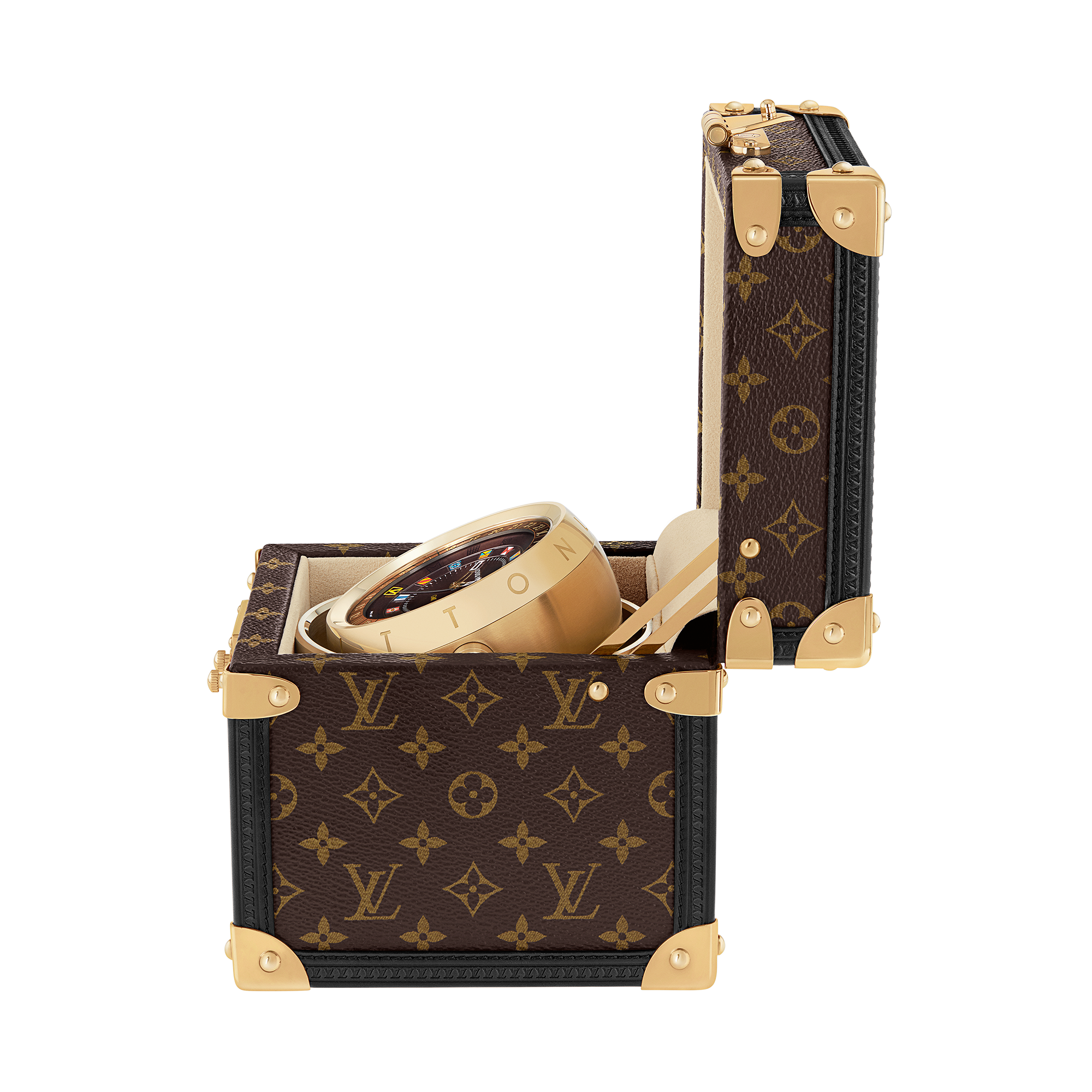 นาฬิกาตั้งโต๊ะรุ่น Trunk ระบบควอตซ์ 80 มม. โลหะและ Monogram  in นาฬิกา