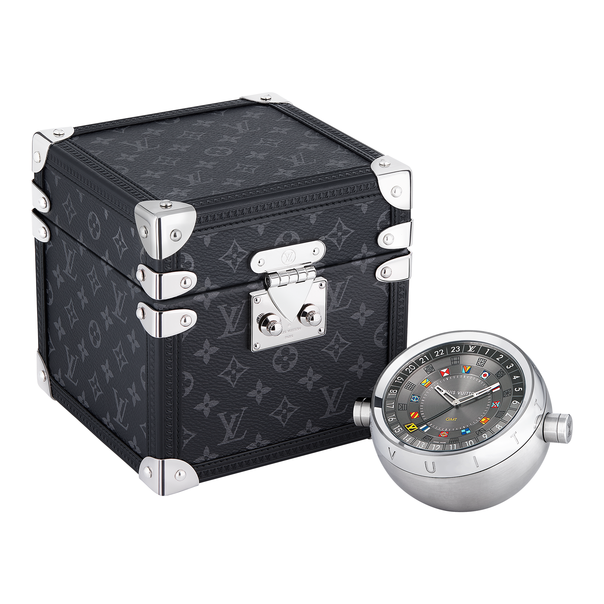 นาฬิกาตั้งโต๊ะรุ่น Trunk ระบบควอตซ์ 80 มม. โลหะและ Monogram eclipse  in นาฬิกา