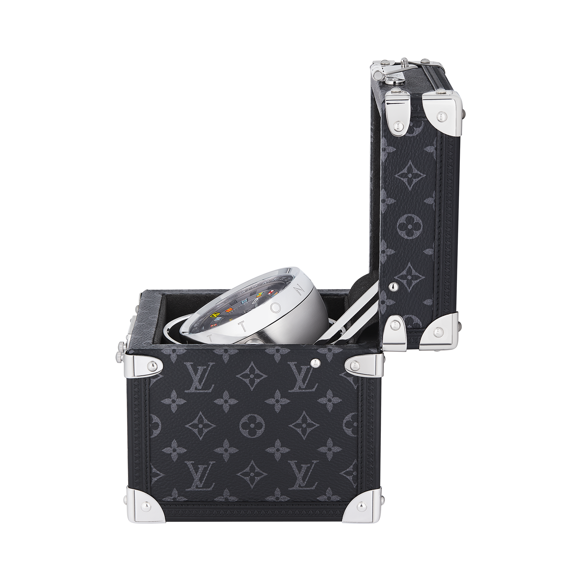 นาฬิกาตั้งโต๊ะรุ่น Trunk ระบบควอตซ์ 80 มม. โลหะและ Monogram eclipse  in นาฬิกา