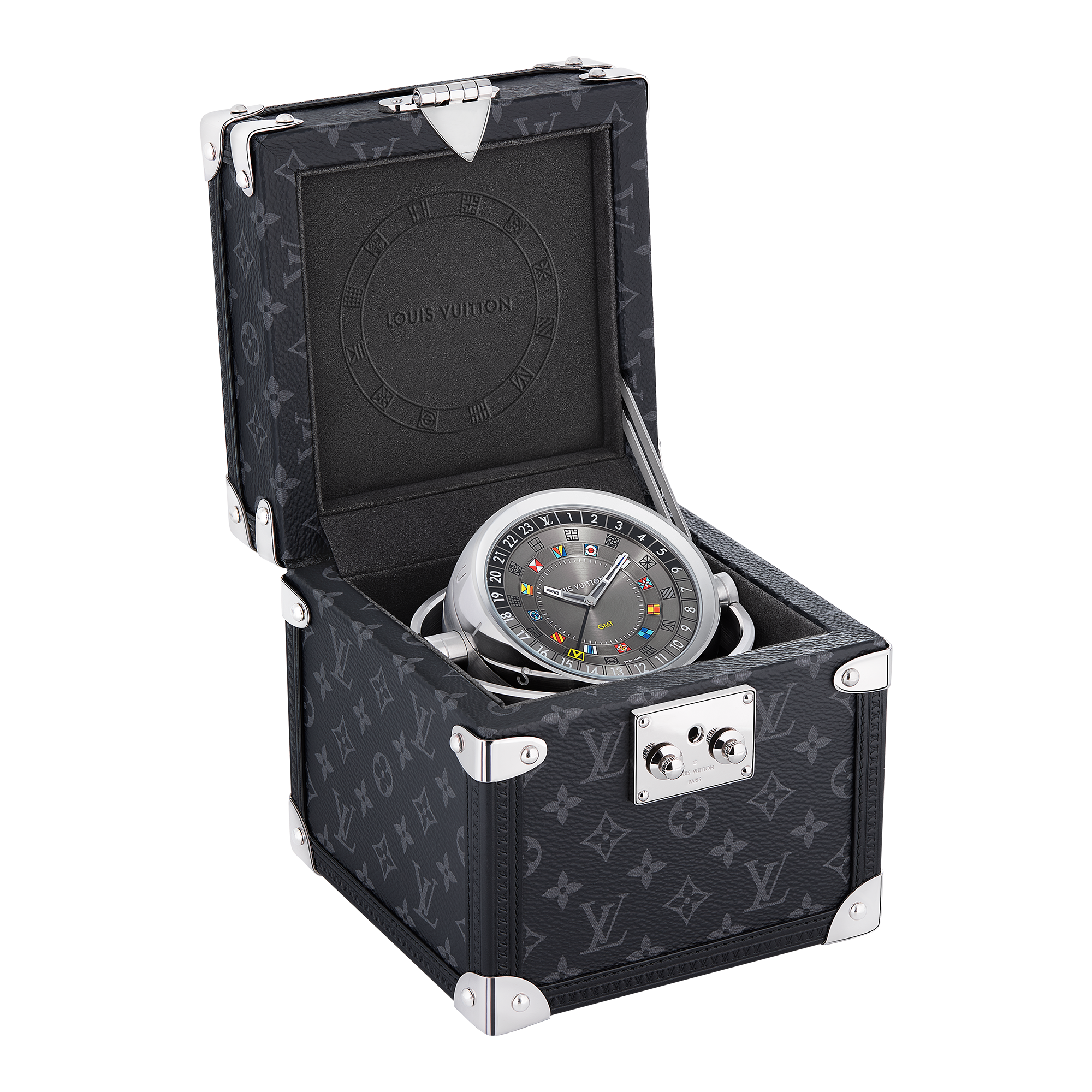 นาฬิกาตั้งโต๊ะรุ่น Trunk ระบบควอตซ์ 80 มม. โลหะและ Monogram eclipse  in นาฬิกา