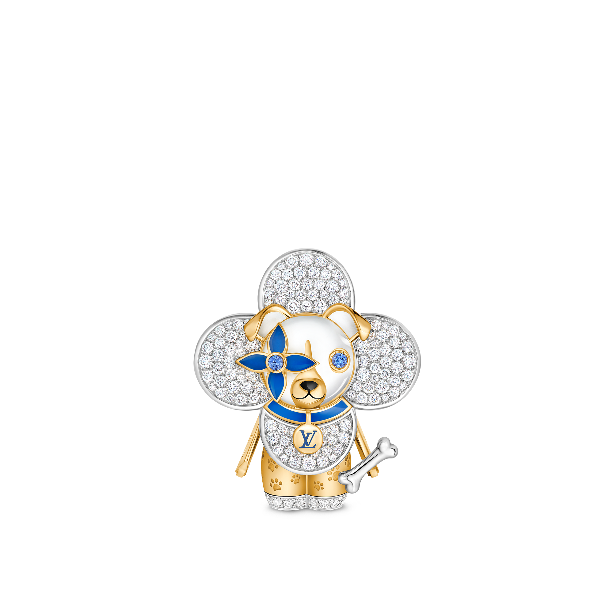 จี้ Vivienne Dog เยลโลว์โกลด์ ไวท์โกลด์ แลคเกอร์ เพชร และอัญมณี  in Les Extraordinaires