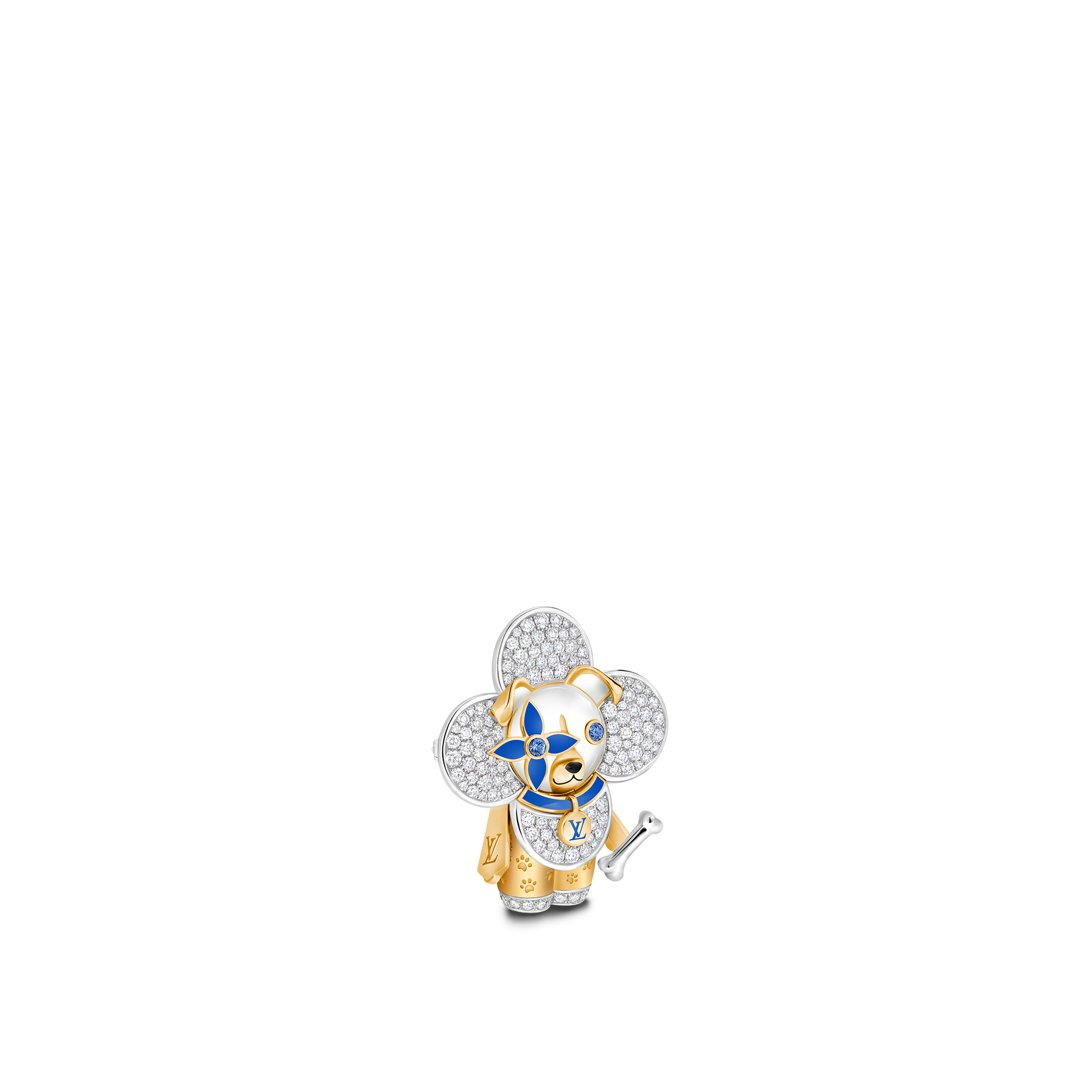 จี้ Vivienne Dog เยลโลว์โกลด์ ไวท์โกลด์ แลคเกอร์ เพชร และอัญมณี  in Les Extraordinaires