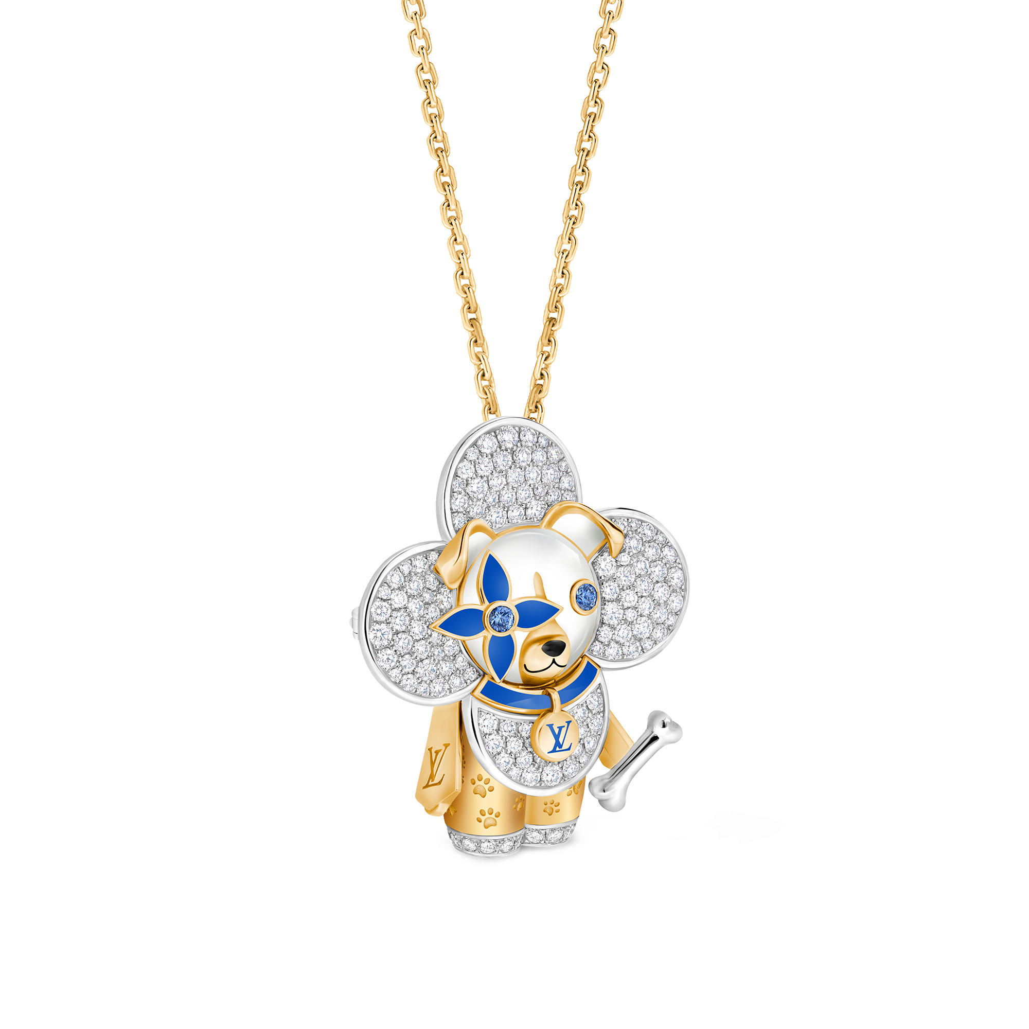 จี้ Vivienne Dog เยลโลว์โกลด์ ไวท์โกลด์ แลคเกอร์ เพชร และอัญมณี  in Les Extraordinaires