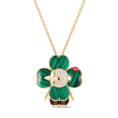 จี้ Vivienne Four-Leaf เยลโลว์โกลด์ มาลาไคท์ ไม้ แลคเกอร์ และเพชร front view