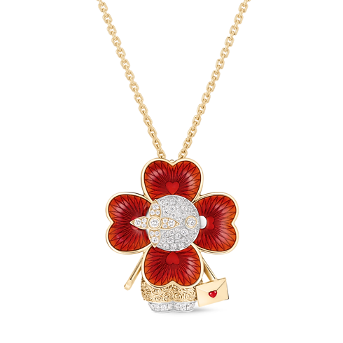 จี้ Vivienne Heart ไวท์โกลด์ เยลโลว์โกลด์ อินาเมล แลคเกอร์ และเพชร front view
