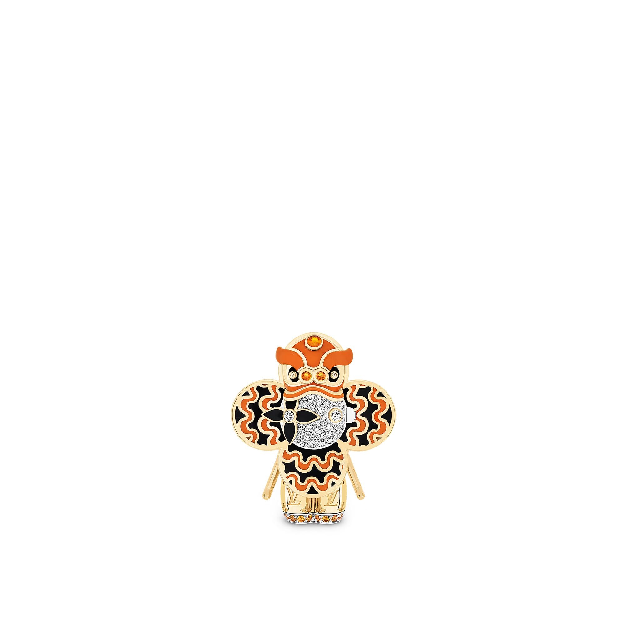 จี้ Vivienne Orange Lion Dance เยลโลว์โกลด์ ไวท์โกลด์ เคลือบแลคเกอร์ เพชร และอัญมณีสีส้ม  in จิวเวลรี่