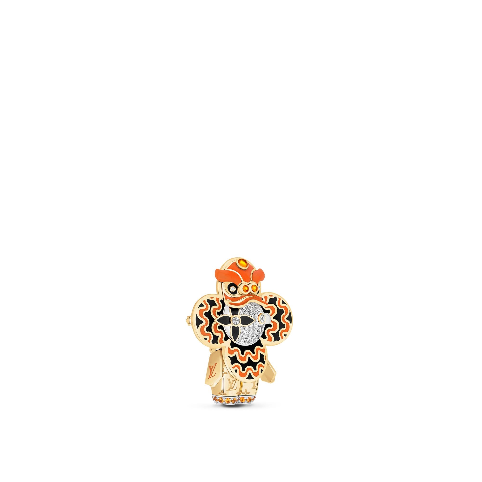 จี้ Vivienne Orange Lion Dance เยลโลว์โกลด์ ไวท์โกลด์ เคลือบแลคเกอร์ เพชร และอัญมณีสีส้ม  in จิวเวลรี่