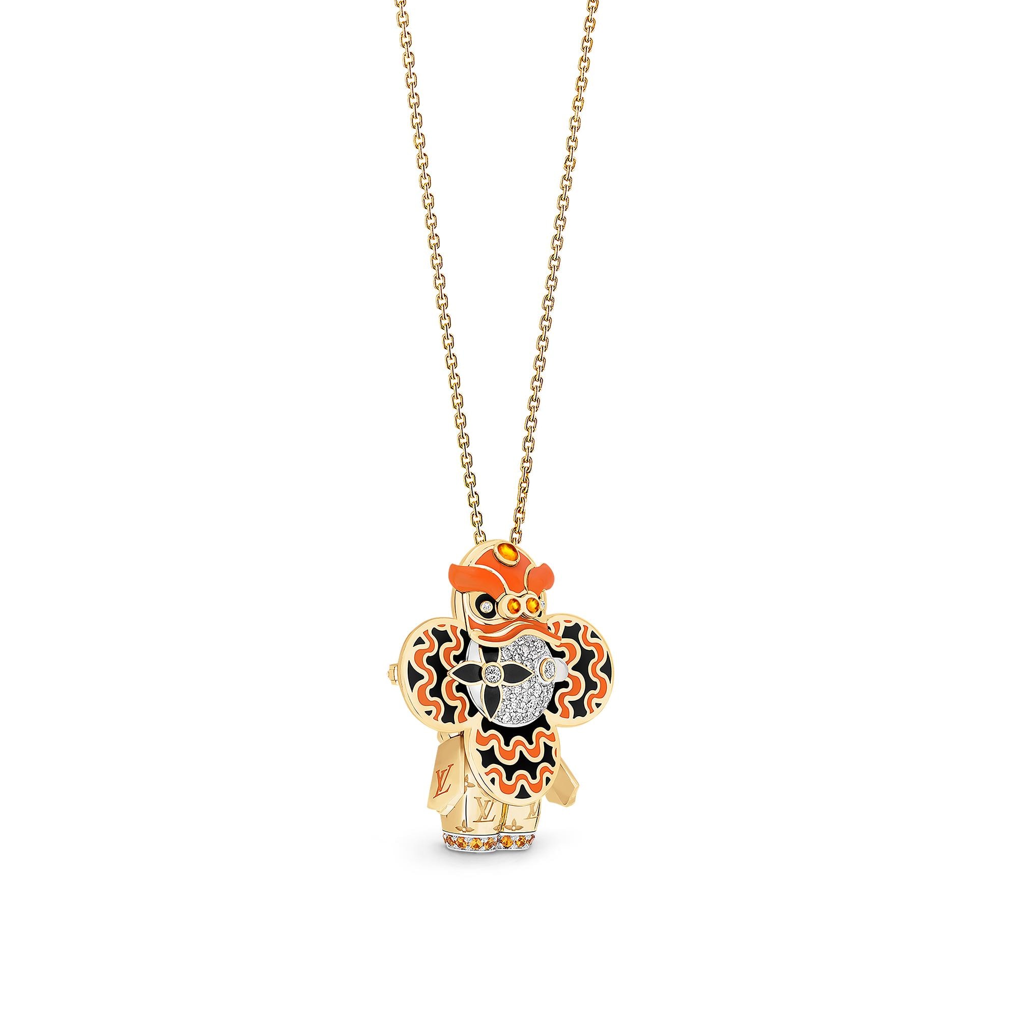 จี้ Vivienne Orange Lion Dance เยลโลว์โกลด์ ไวท์โกลด์ เคลือบแลคเกอร์ เพชร และอัญมณีสีส้ม  in จิวเวลรี่